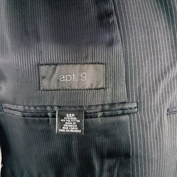 Apt. 9 Wool Blend 38R 3 Button Black Pinstripe Suit Blazer Jacket - Picture 11 of 13